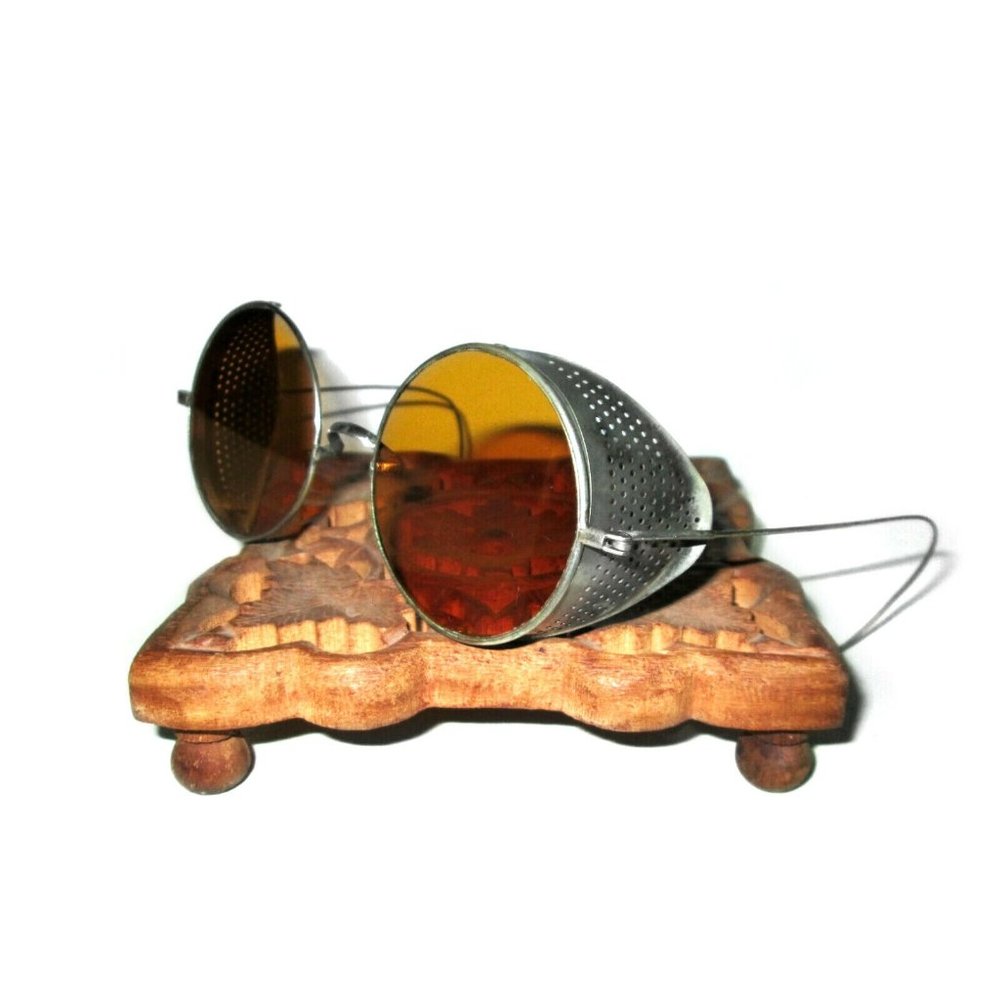 Antique Amber Willson Sunglasses Goggles Spectacles Vtg Steampunk Safety Glasses
